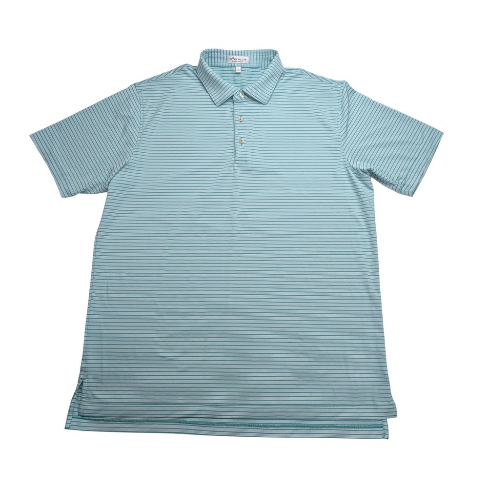 Peter Millar Summer Comfort Polo Mens L Teal White Stripe Golf MF22EK09S